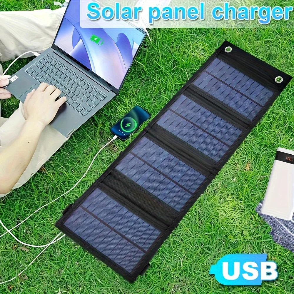 Carregador Solar USB Portátil (5V) - Energia de Sobrevivência para Uso Diário em Qualquer Lugar
