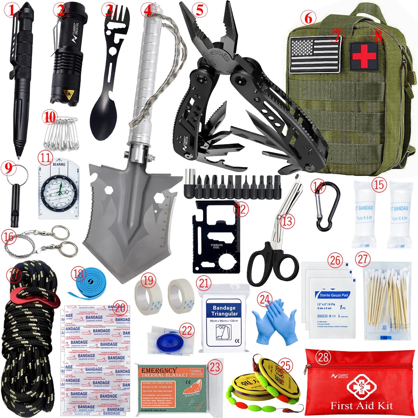Kit Completo de Equipamentos de sobrevivência com Sistema Modular Leve de Transporte.