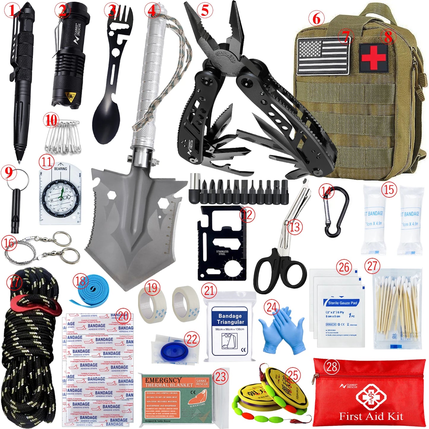 Kit Completo de Equipamentos de sobrevivência com Sistema Modular Leve de Transporte.