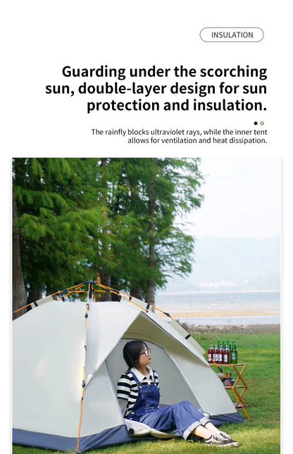 Barraca de Camping Automática (3-4 Pessoas): Abrigo Instantâneo, Impermeável e à Prova de Sol para Emergências