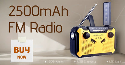 Rádio de Emergência Solar - Á manivela - Gerador - AM/FM - Led - Alarme - Power Bank
