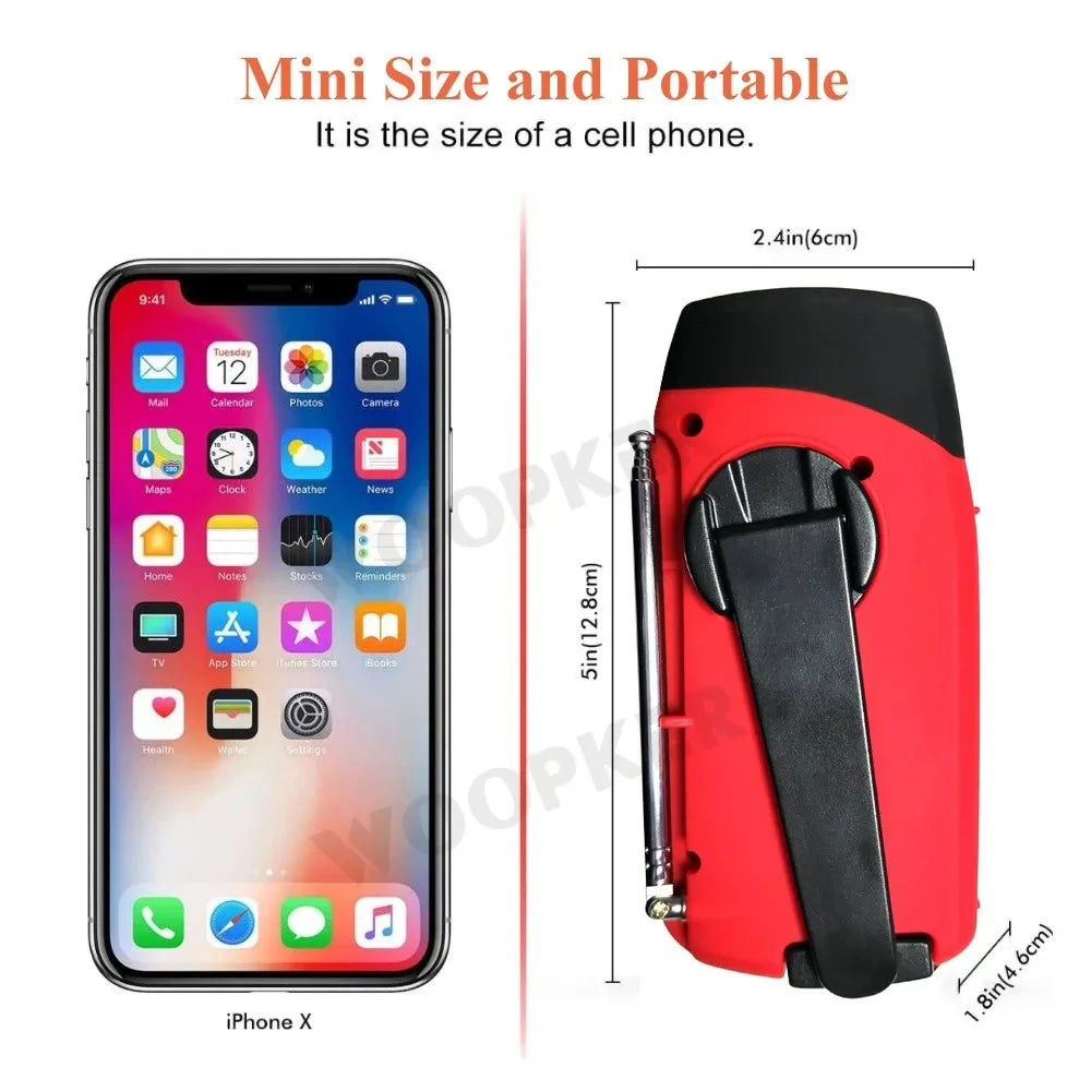 Rádio de Emergência Solar - Á manivela - Gerador - AM/FM - Led - Alarme - Power Bank