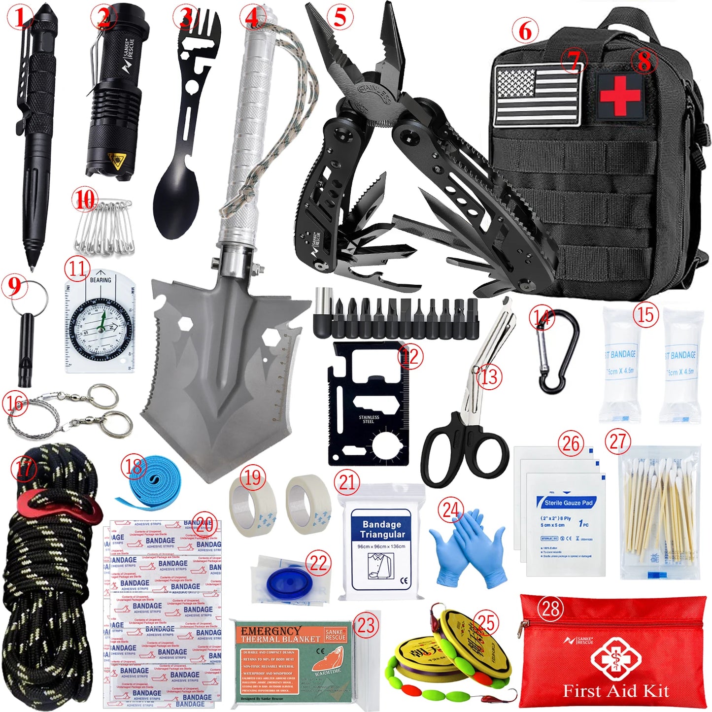 Kit Completo de Equipamentos de sobrevivência com Sistema Modular Leve de Transporte.