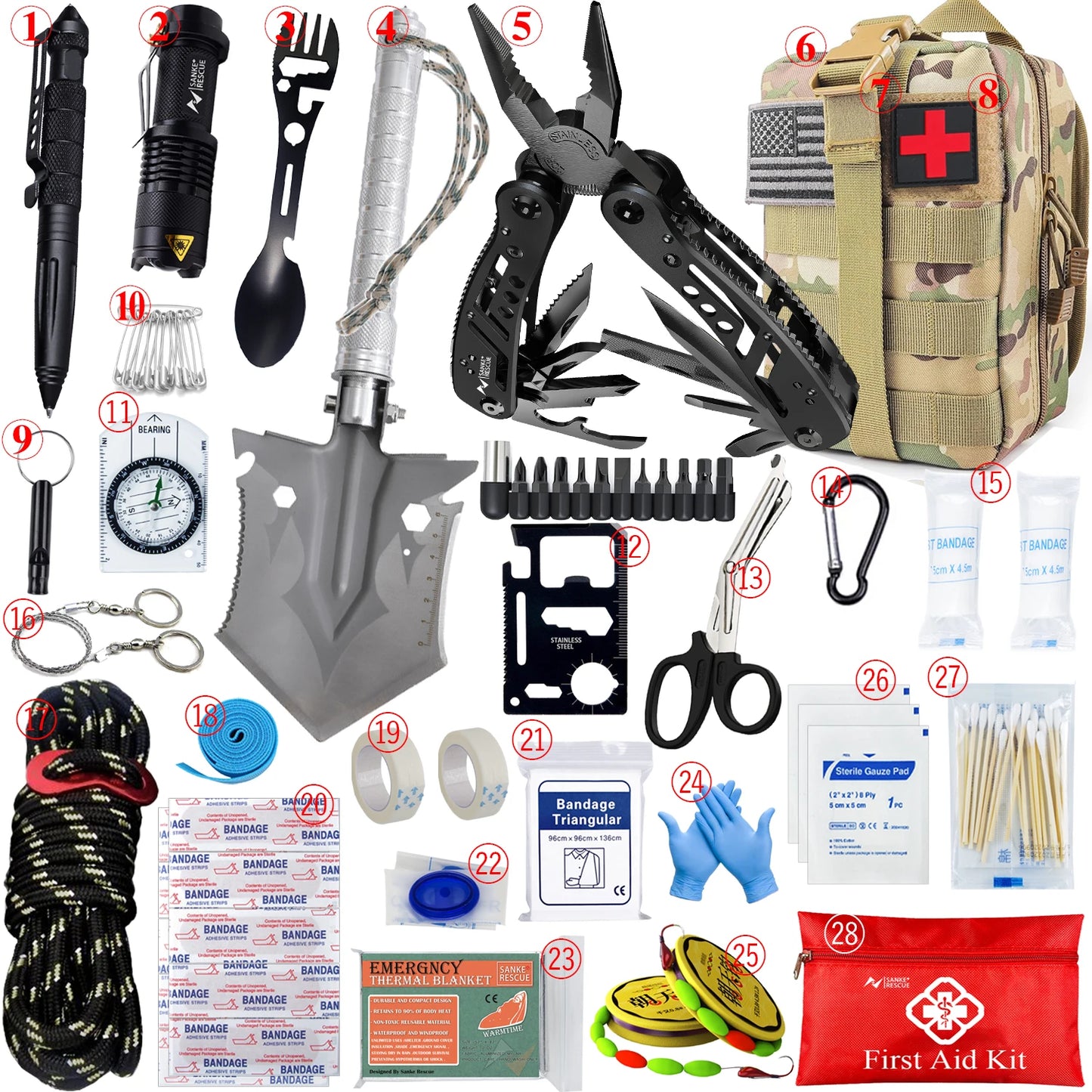 Kit Completo de Equipamentos de sobrevivência com Sistema Modular Leve de Transporte.